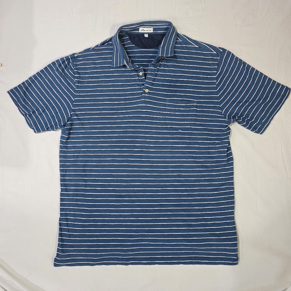Peter Millar Classic Striped Polo Cotton Pocket Shirt Golf Preppy Casual. XL